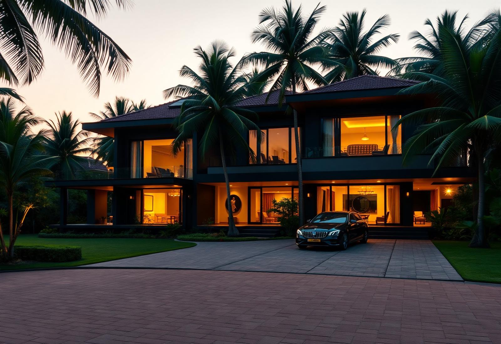 Luxury Kerala villa at golden hour